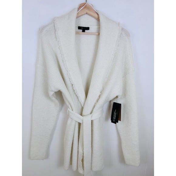 Frye Salt Breeze Cardigan Large‎ Cream Soft Knit Fringed Tie Waist NEW $118 - Picture 1 of 9
